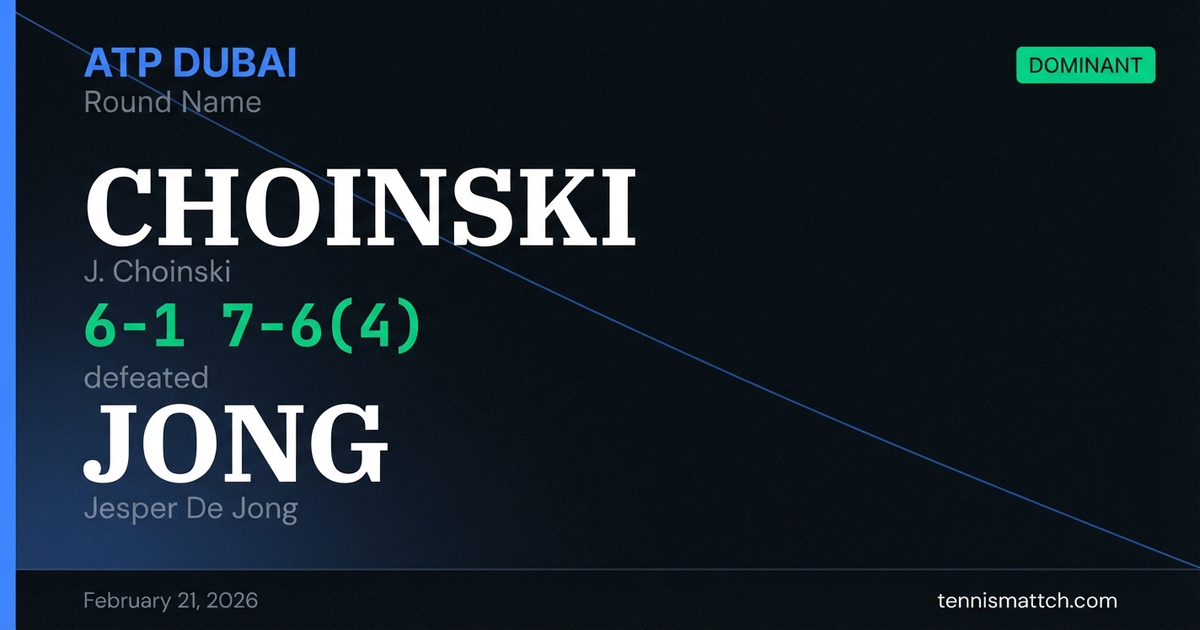 J. Choinski vs Jesper De Jong — Dubai 2026