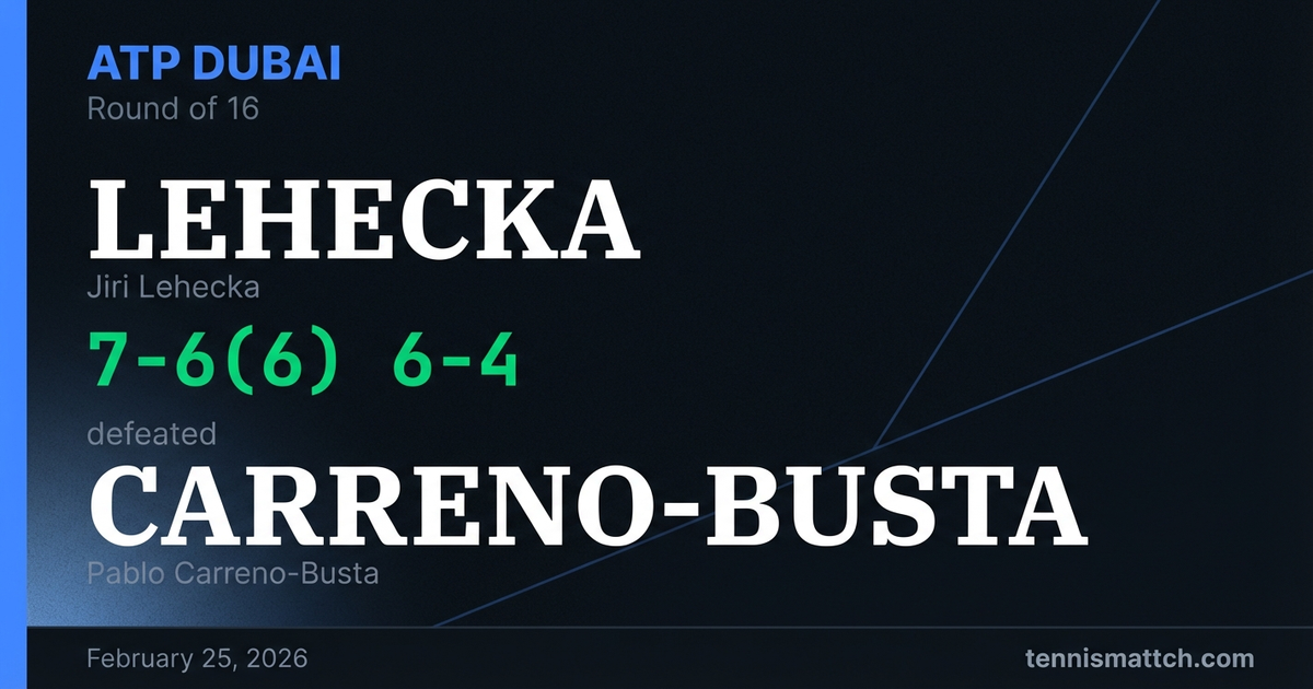 Jiri Lehecka vs Pablo Carreno-Busta — ATP Dubai 2026