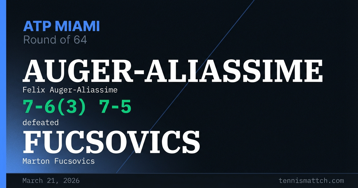 Felix Auger-Aliassime vs Marton Fucsovics — Miami 2026