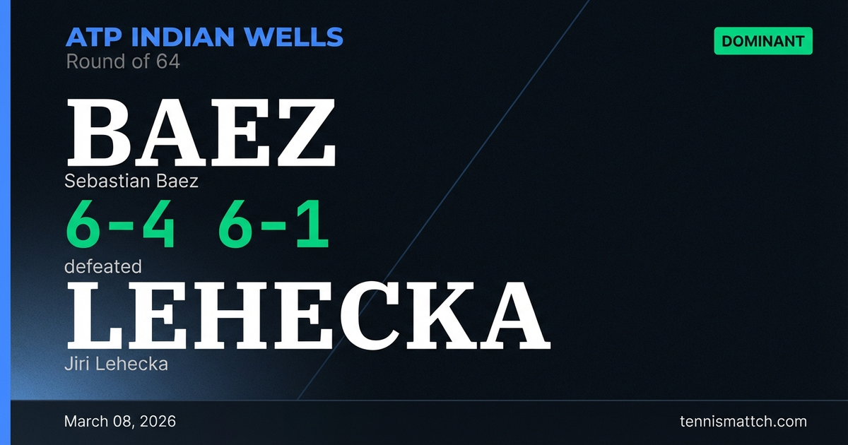 Sebastian Baez vs Jiri Lehecka — ATP Indian Wells 2026