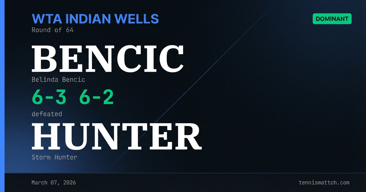Belinda Bencic vs Storm Hunter — WTA Indian Wells 2026
