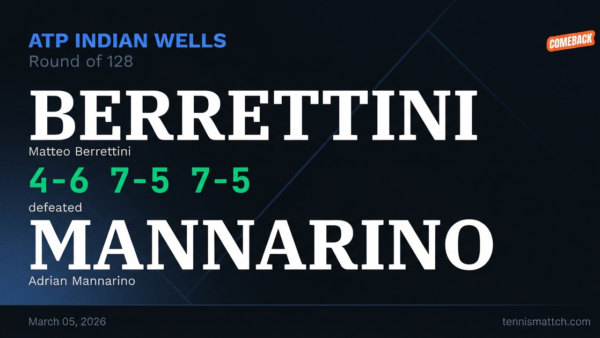 Matteo Berrettini vs Adrian Mannarino — ATP Indian Wells 2026