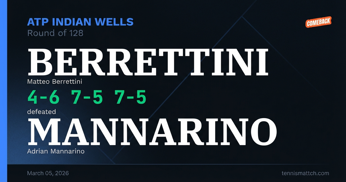 Matteo Berrettini vs Adrian Mannarino — ATP Indian Wells 2026