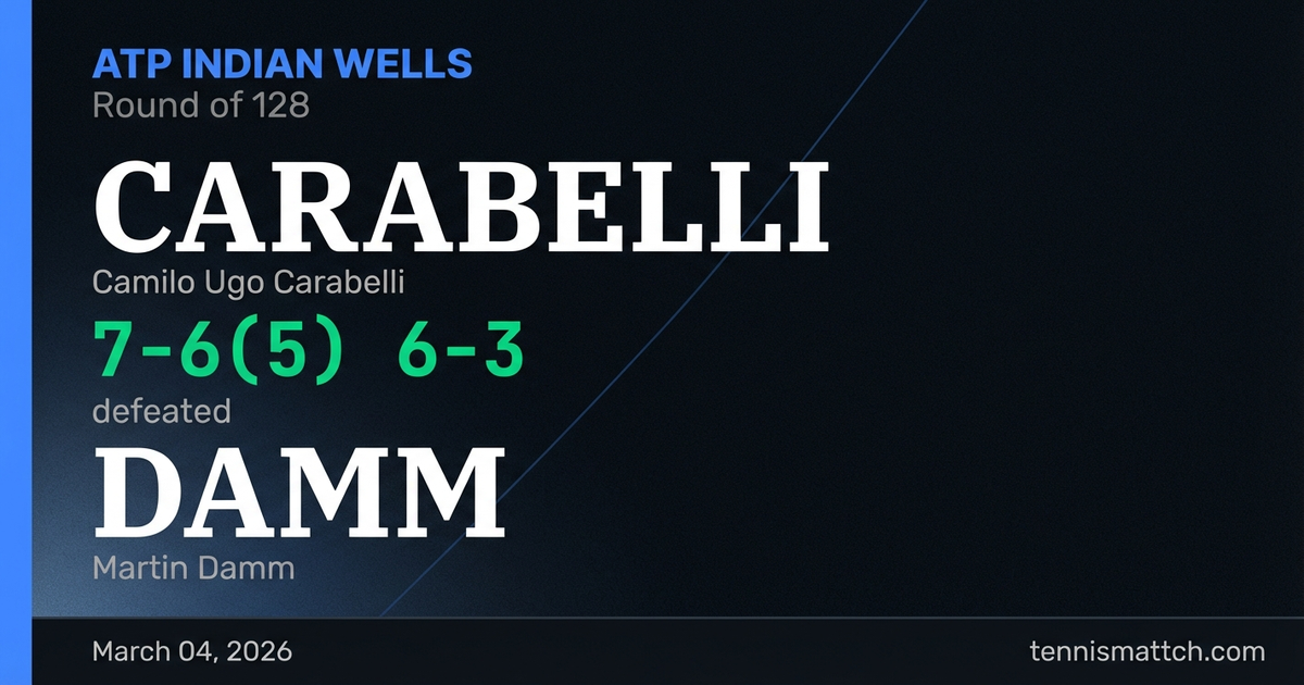 Camilo Ugo Carabelli vs Martin Damm — ATP Indian Wells 2026