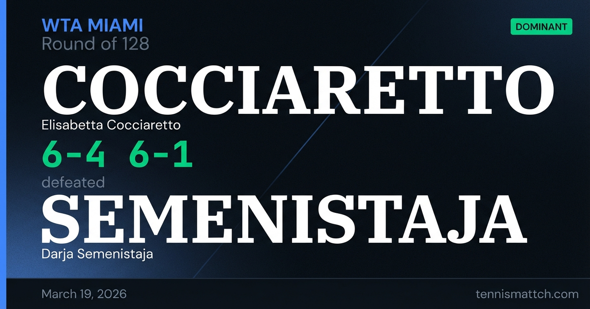 Elisabetta Cocciaretto vs Darja Semenistaja — Miami 2026