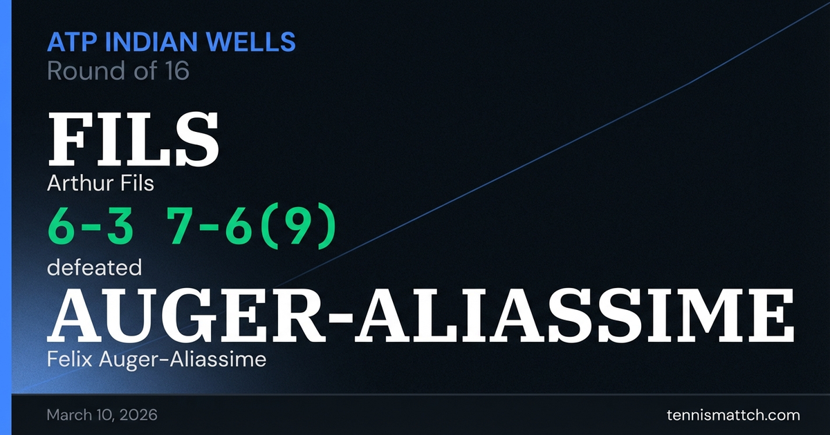 Arthur Fils vs Felix Auger-Aliassime — ATP Indian Wells 2026