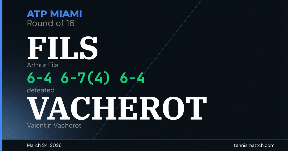 Arthur Fils vs Valentin Vacherot — Miami 2026