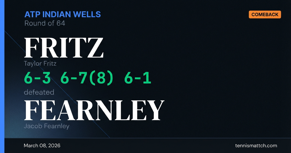 Taylor Fritz vs Jacob Fearnley — ATP Indian Wells 2026