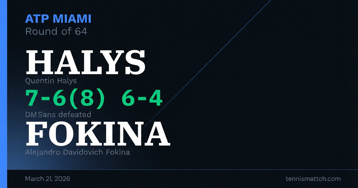 Quentin Halys vs Alejandro Davidovich Fokina — Miami 2026