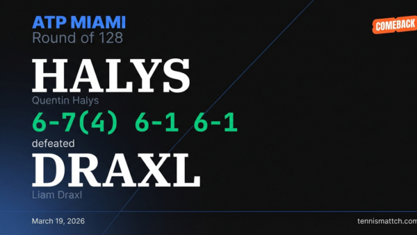 Quentin Halys vs Liam Draxl — Miami 2026
