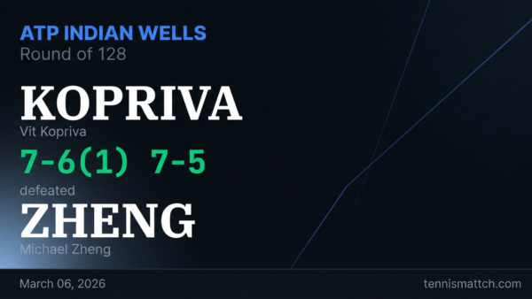 Vit Kopriva vs Michael Zheng — ATP Indian Wells 2026
