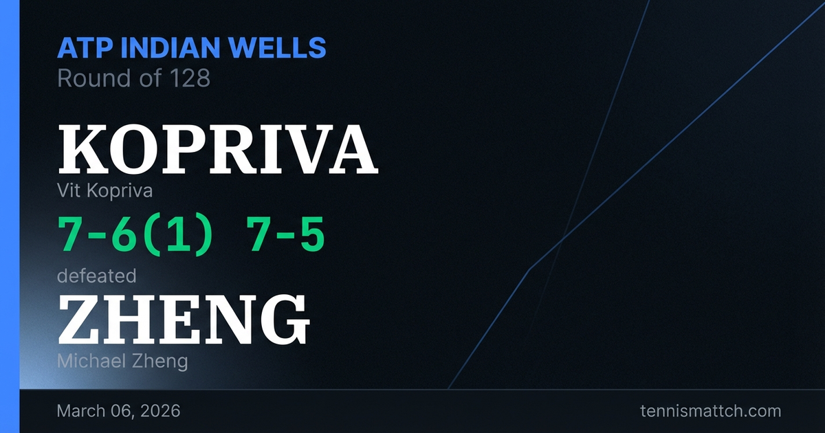 Vit Kopriva vs Michael Zheng — ATP Indian Wells 2026