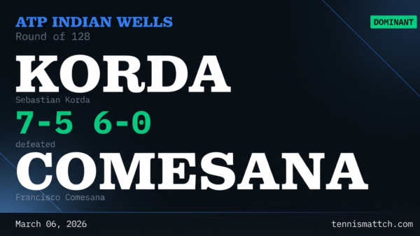 Sebastian Korda vs Francisco Comesana — ATP Indian Wells 2026