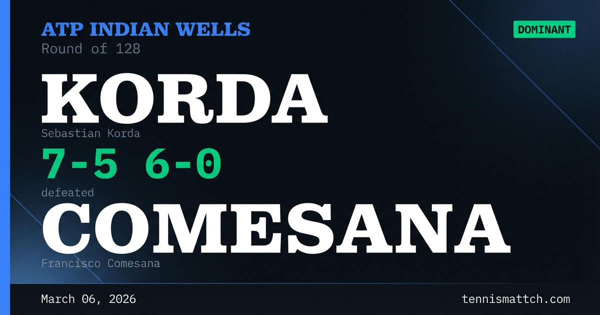 Sebastian Korda vs Francisco Comesana — ATP Indian Wells 2026
