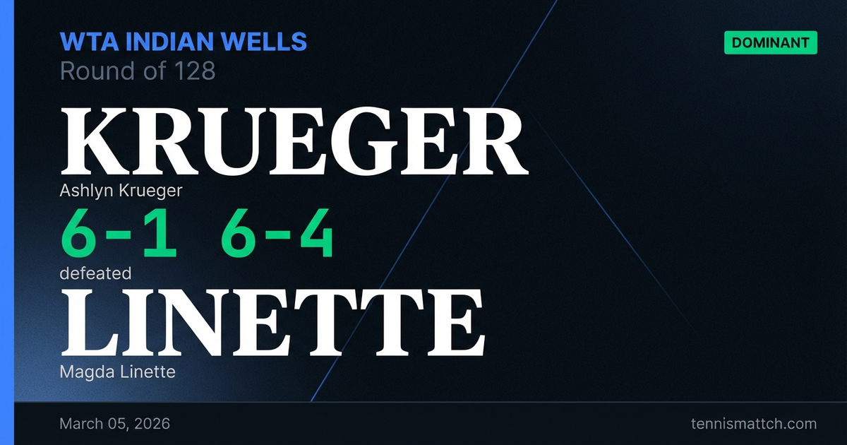 Ashlyn Krueger vs Magda Linette — WTA Indian Wells 2026