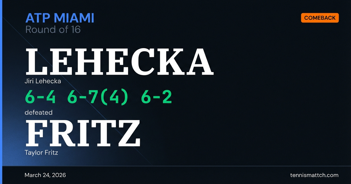 Jiri Lehecka vs Taylor Fritz — Miami 2026