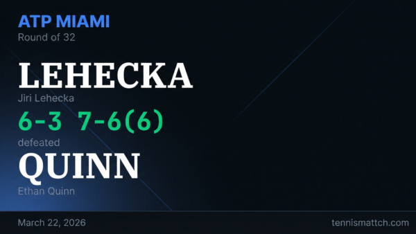 Jiri Lehecka vs Ethan Quinn — Miami 2026