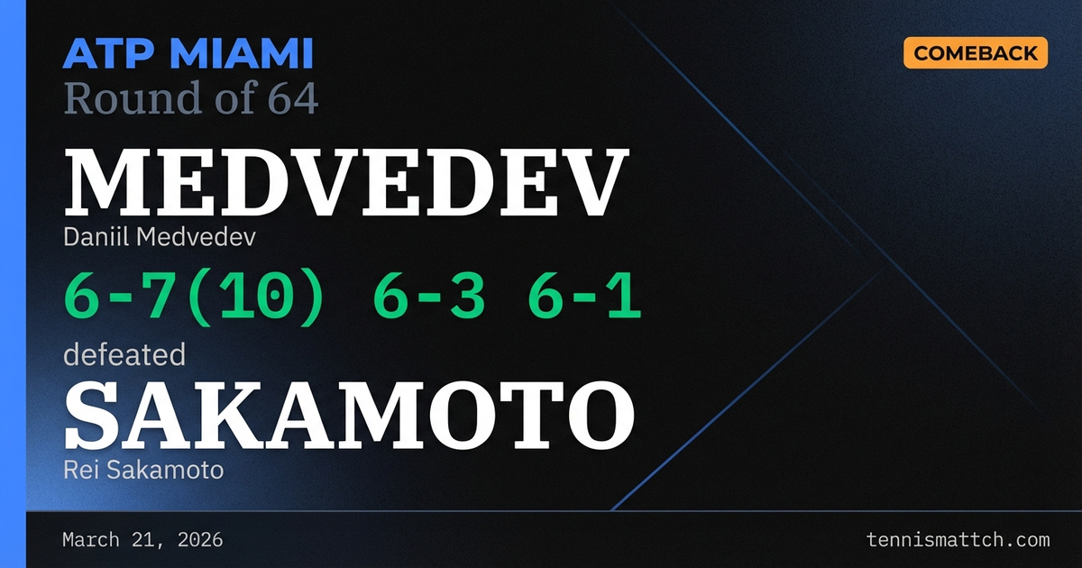 Daniil Medvedev vs Rei Sakamoto — Miami 2026