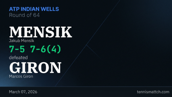 Jakub Mensik vs Marcos Giron — ATP Indian Wells 2026