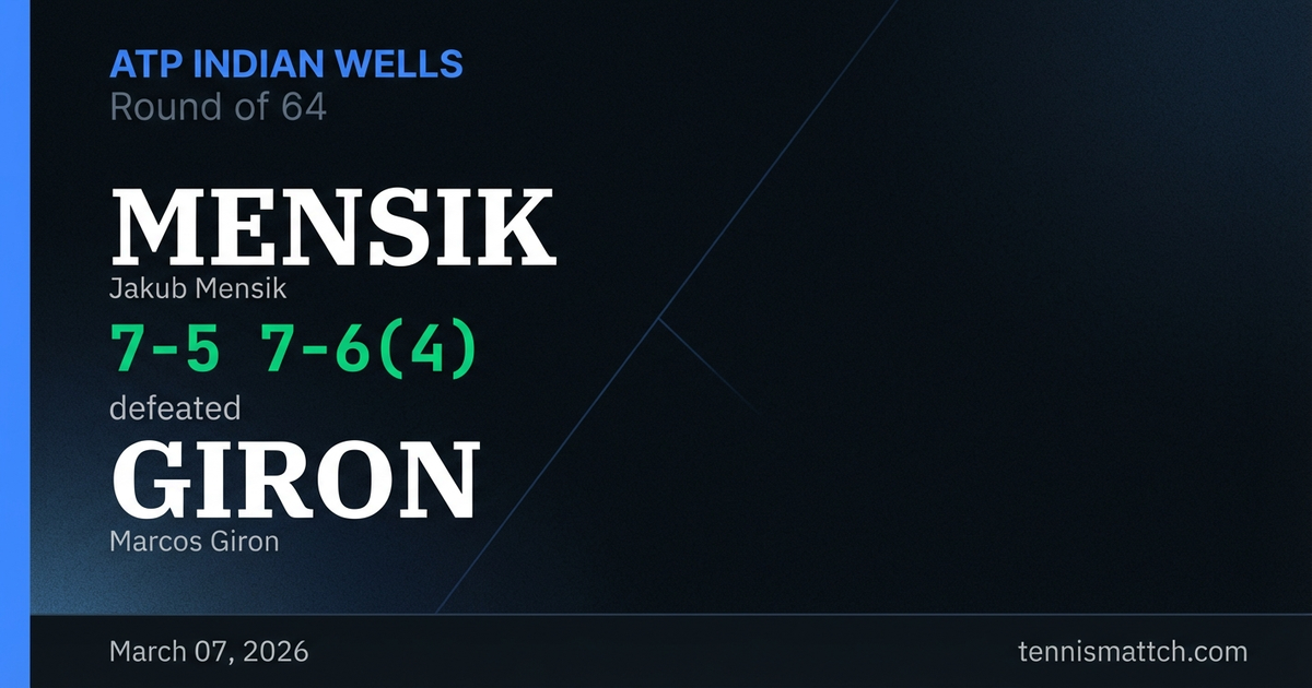 Jakub Mensik vs Marcos Giron — ATP Indian Wells 2026