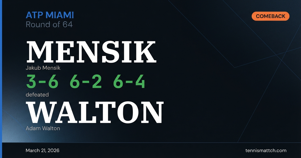 Jakub Mensik vs Adam Walton — Miami 2026