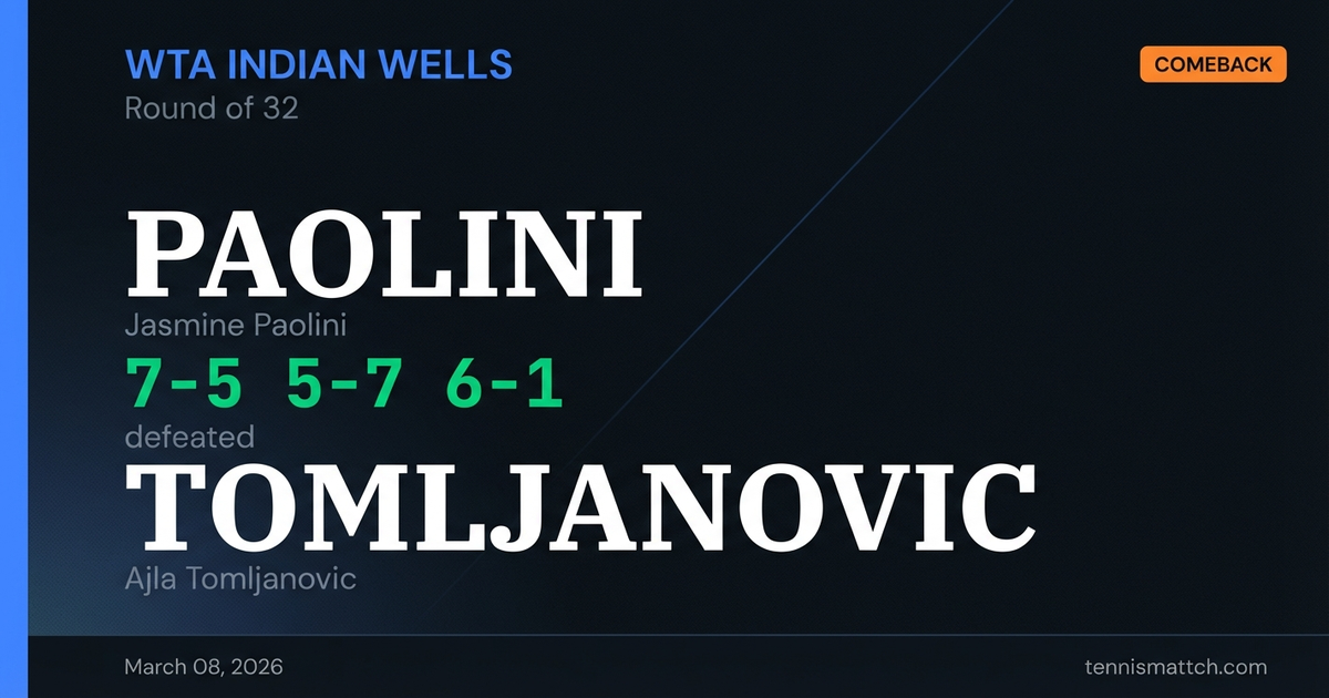 Jasmine Paolini vs Ajla Tomljanovic — WTA Indian Wells 2026