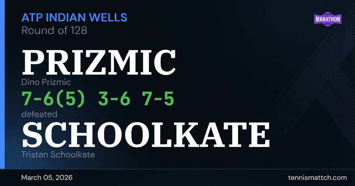 Dino Prizmic vs Tristan Schoolkate — ATP Indian Wells 2026