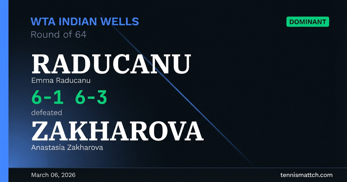 Emma Raducanu vs Anastasia Zakharova — WTA Indian Wells 2026