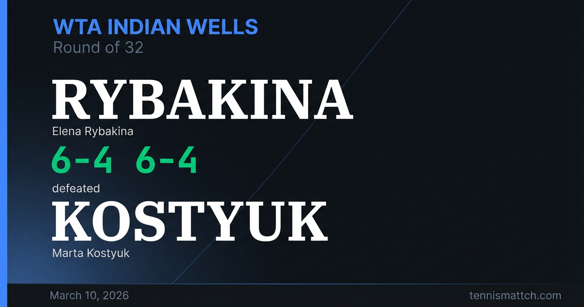 Elena Rybakina vs Marta Kostyuk — WTA Indian Wells 2026