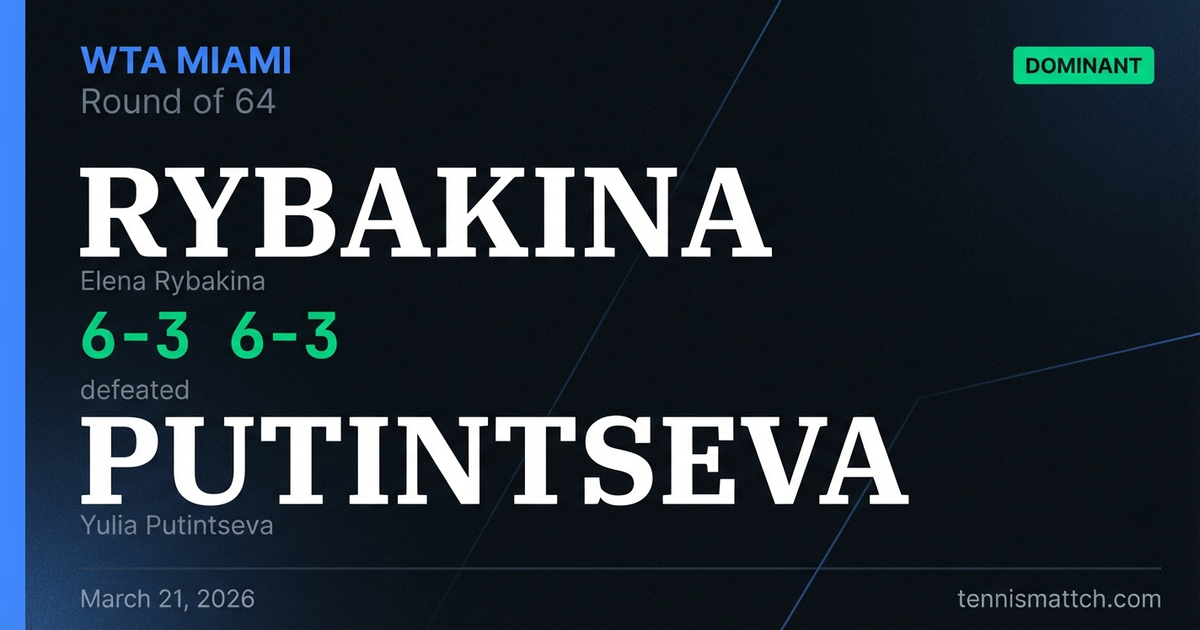 Elena Rybakina vs Yulia Putintseva — Miami 2026