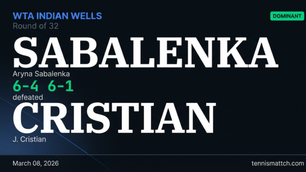 Aryna Sabalenka vs J. Cristian — WTA Indian Wells 2026