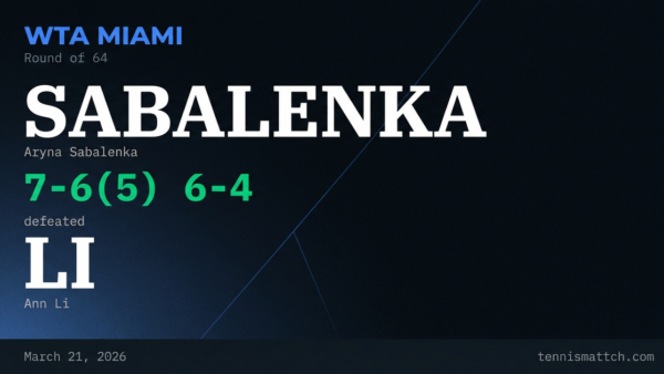 Aryna Sabalenka vs Ann Li — Miami 2026
