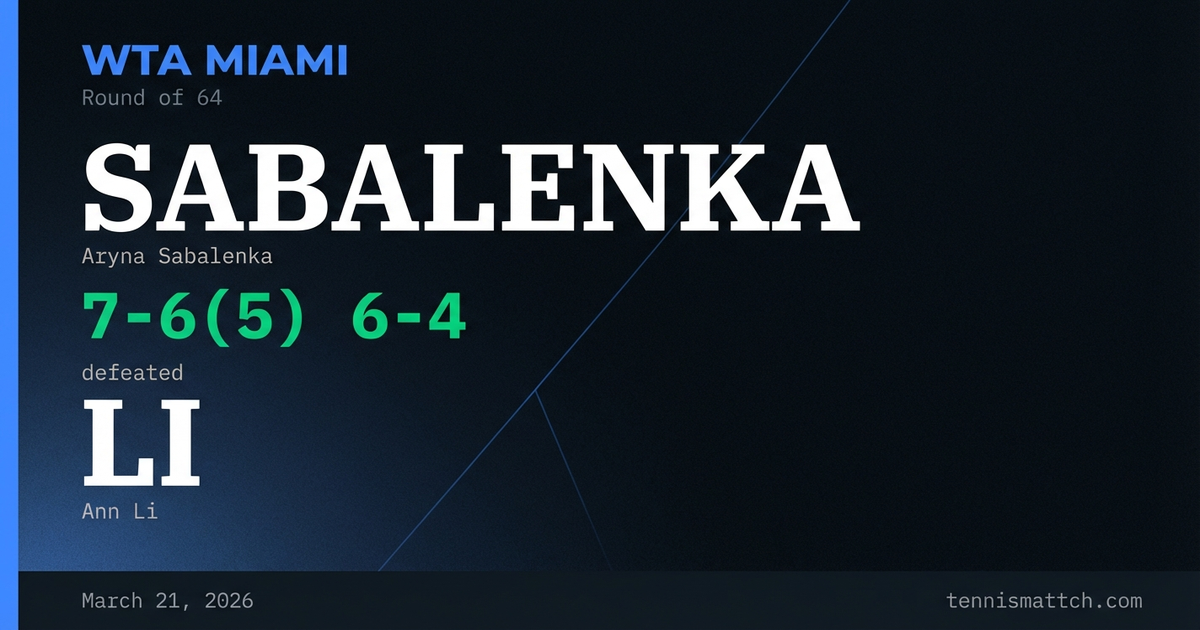 Aryna Sabalenka vs Ann Li — Miami 2026