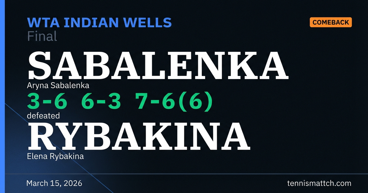 Aryna Sabalenka vs Elena Rybakina — WTA Indian Wells 2026