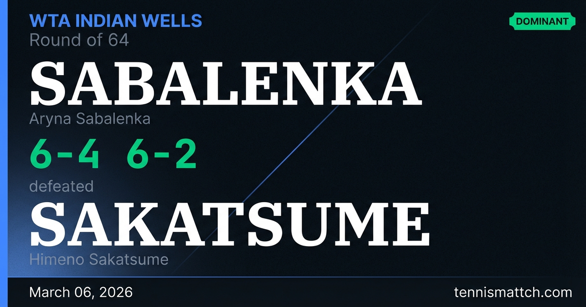 Aryna Sabalenka vs Himeno Sakatsume — WTA Indian Wells 2026