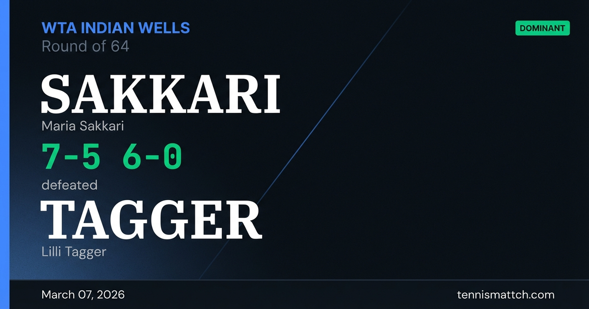 Maria Sakkari vs Lilli Tagger — WTA Indian Wells 2026