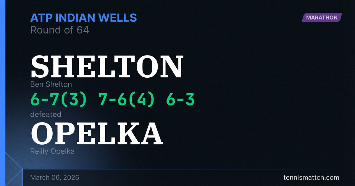 Ben Shelton vs Reilly Opelka — ATP Indian Wells 2026