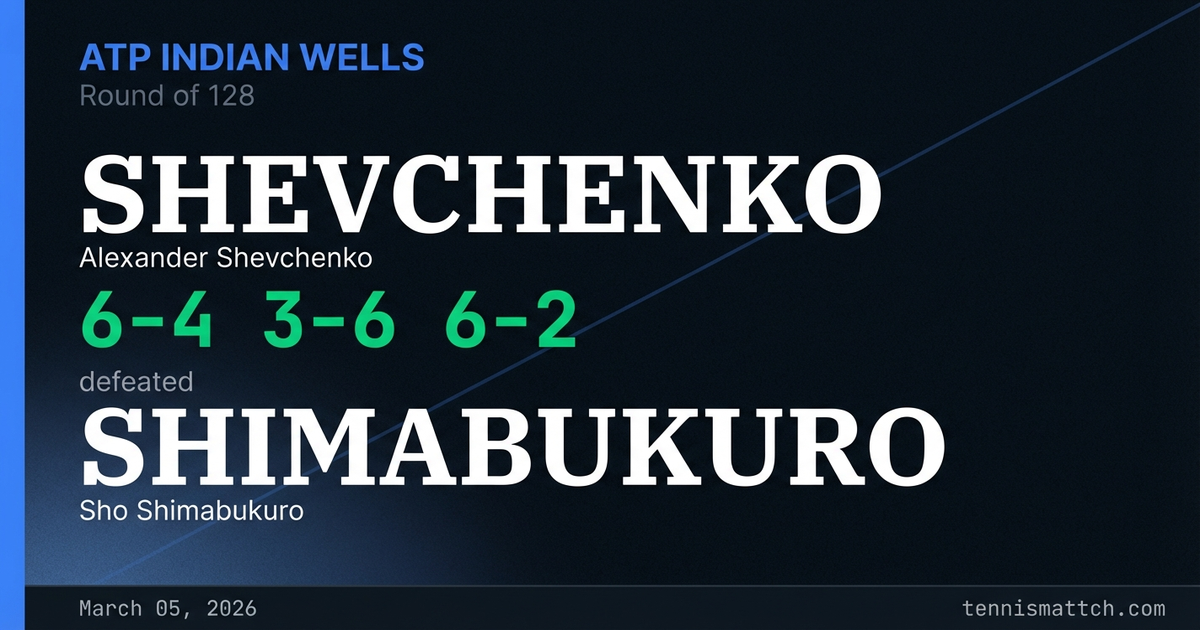 Alexander Shevchenko vs Sho Shimabukuro — ATP Indian Wells 2026
