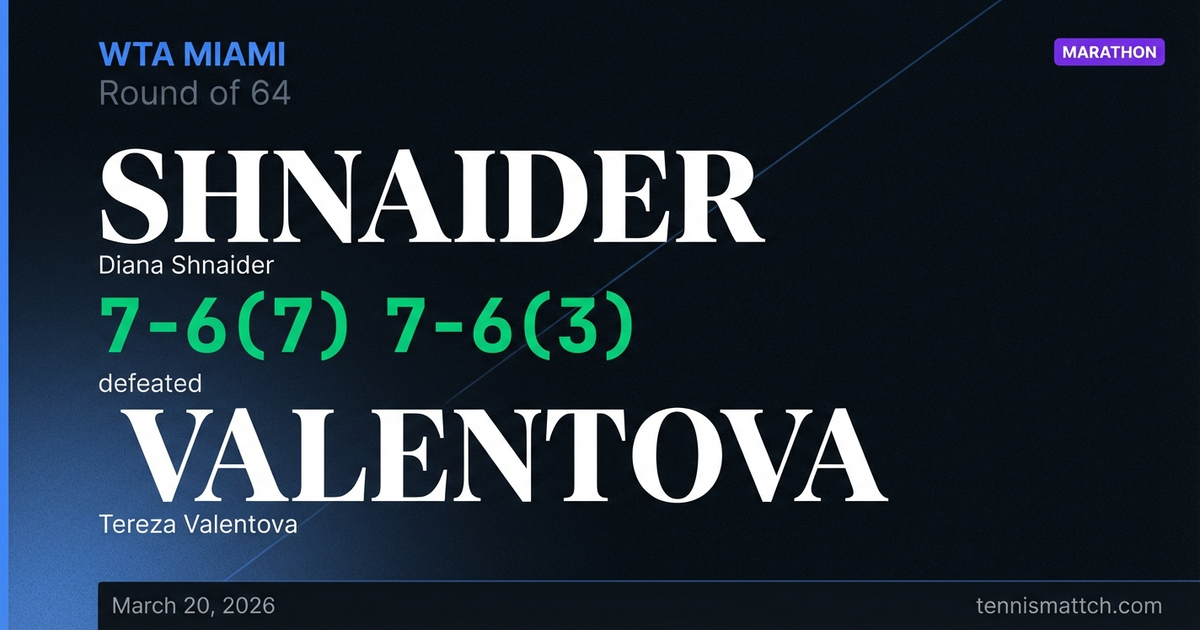Diana Shnaider vs Tereza Valentova — Miami 2026