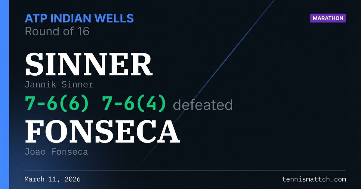Jannik Sinner vs Joao Fonseca — ATP Indian Wells 2026