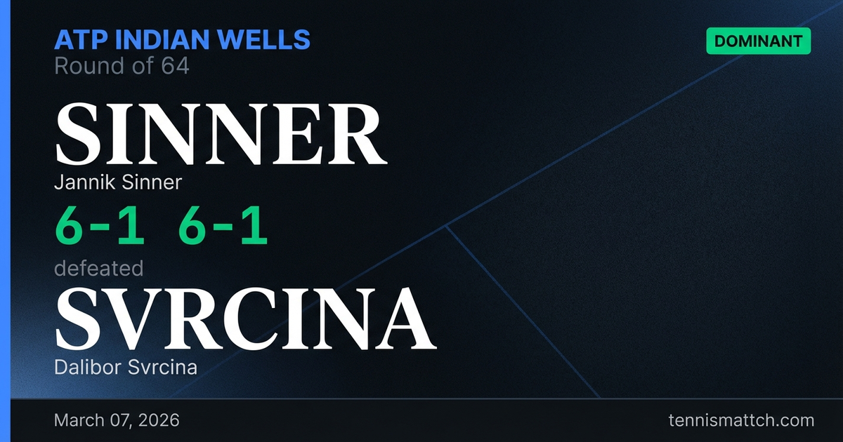 Jannik Sinner vs Dalibor Svrcina — ATP Indian Wells 2026