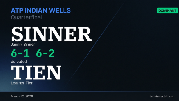 Jannik Sinner vs Learner Tien — ATP Indian Wells 2026