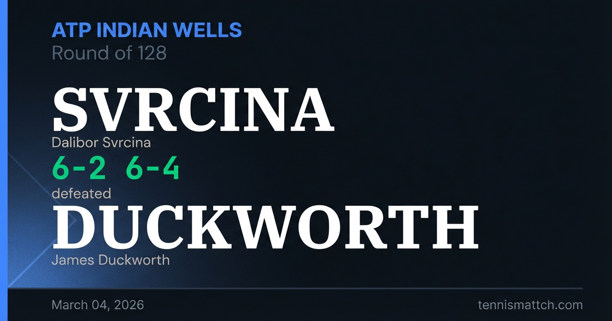 Dalibor Svrcina vs James Duckworth — ATP Indian Wells 2026
