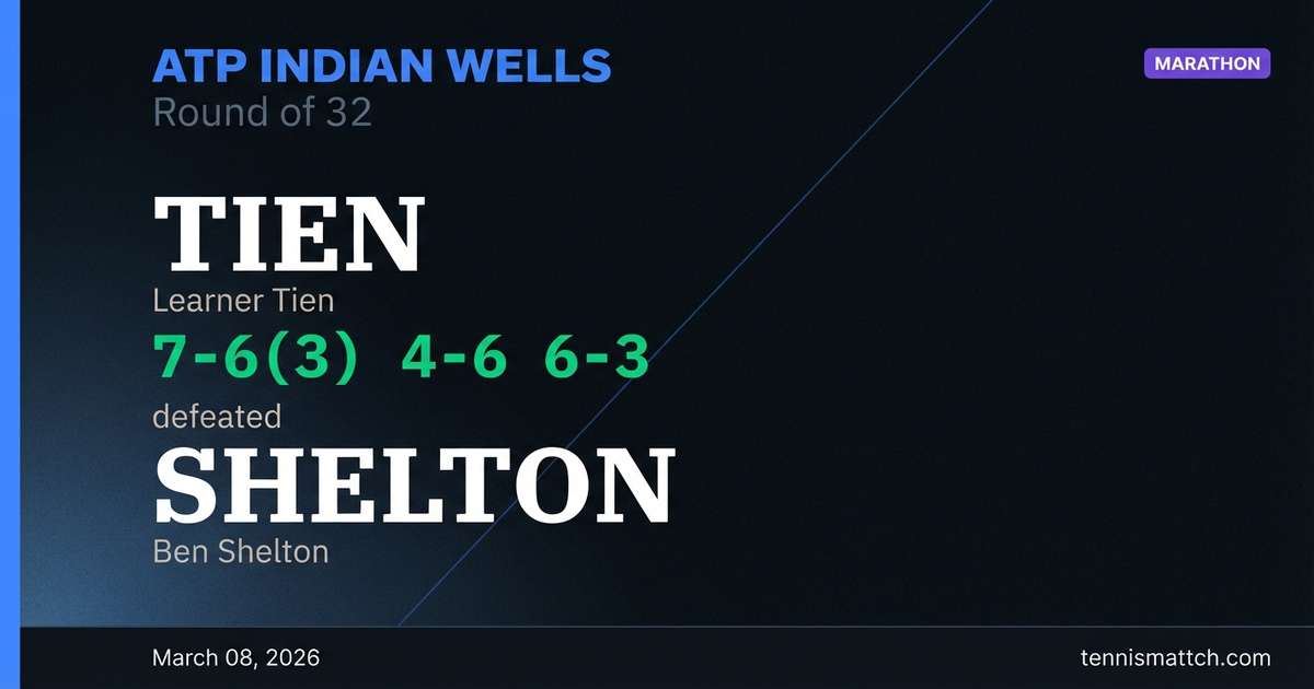 Learner Tien vs Ben Shelton — ATP Indian Wells 2026