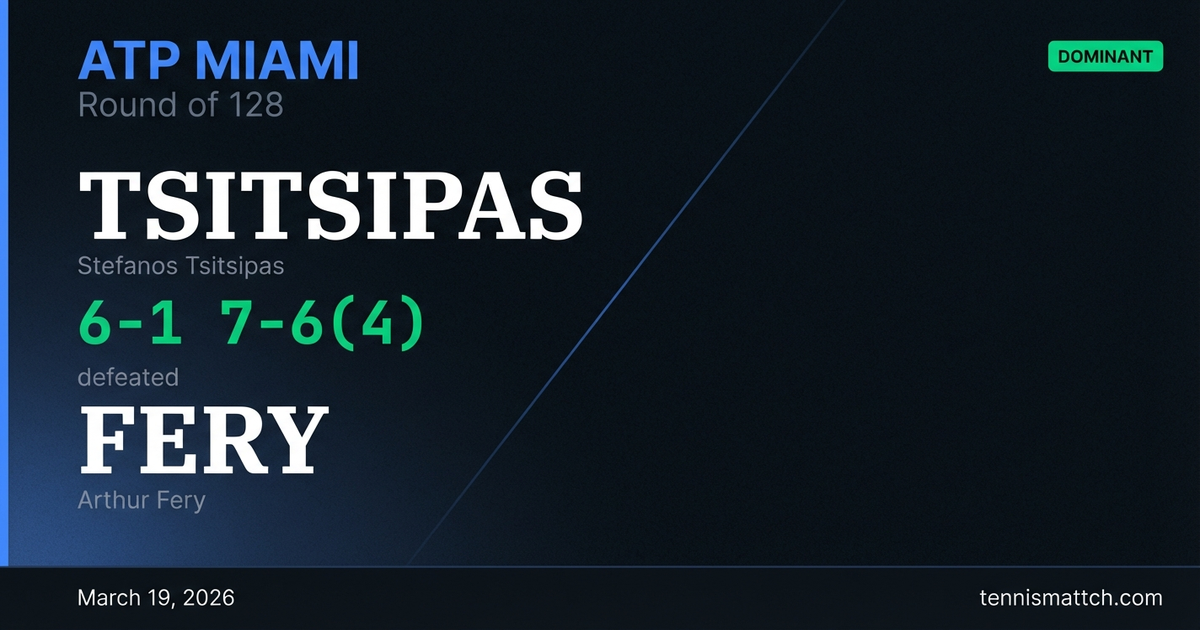 Stefanos Tsitsipas vs Arthur Fery — Miami 2026