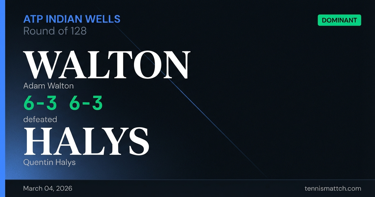 Adam Walton vs Quentin Halys — ATP Indian Wells 2026