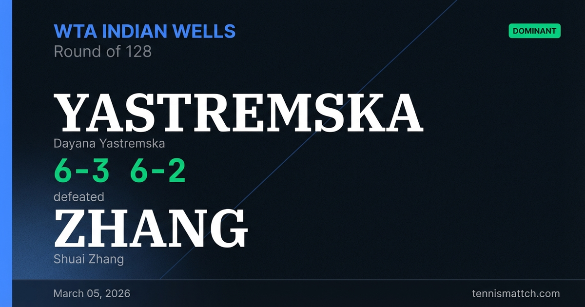 Dayana Yastremska vs Shuai Zhang — WTA Indian Wells 2026