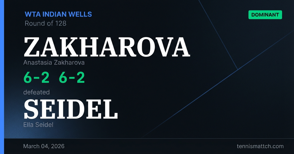 Anastasia Zakharova vs Ella Seidel — WTA Indian Wells 2026