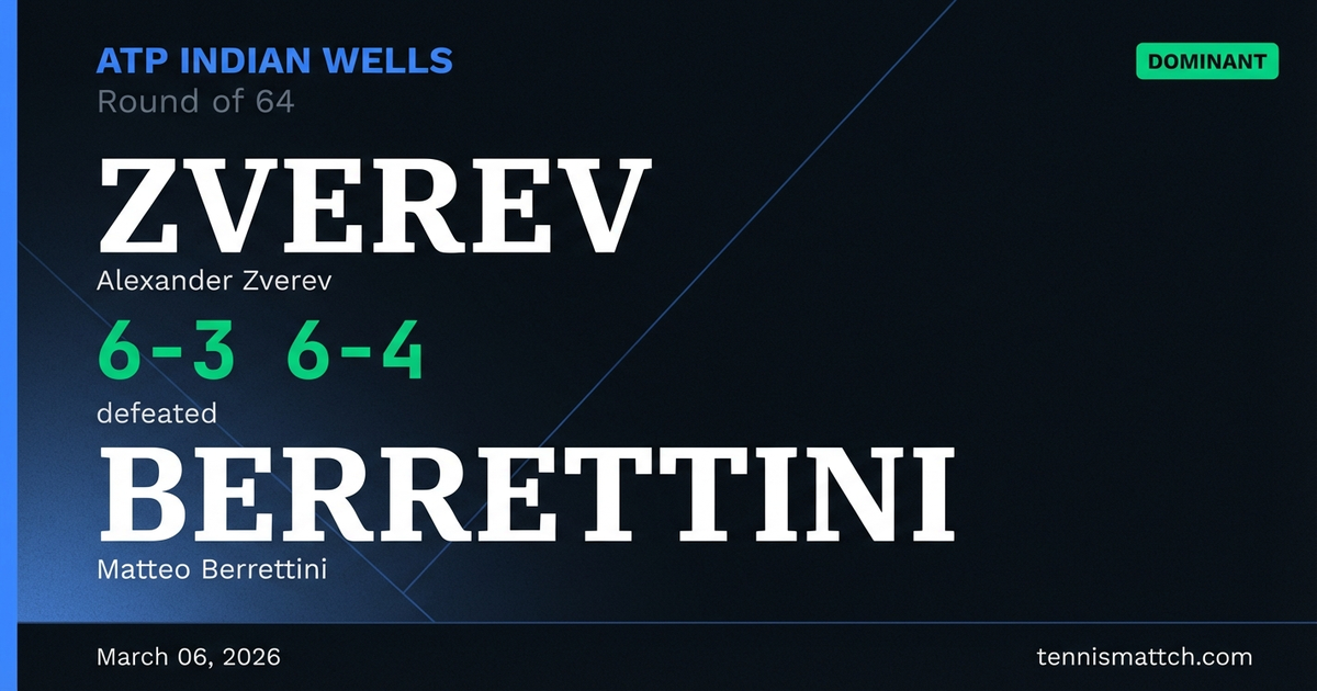 Alexander Zverev vs Matteo Berrettini — ATP Indian Wells 2026