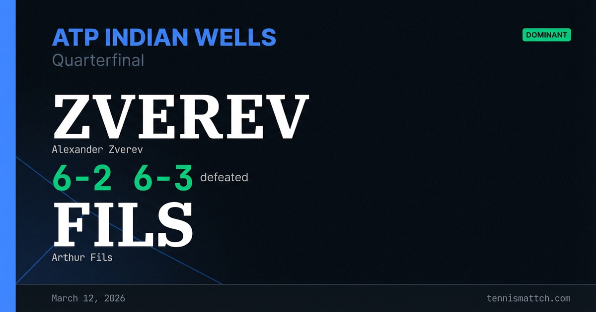 Alexander Zverev vs Arthur Fils — ATP Indian Wells 2026